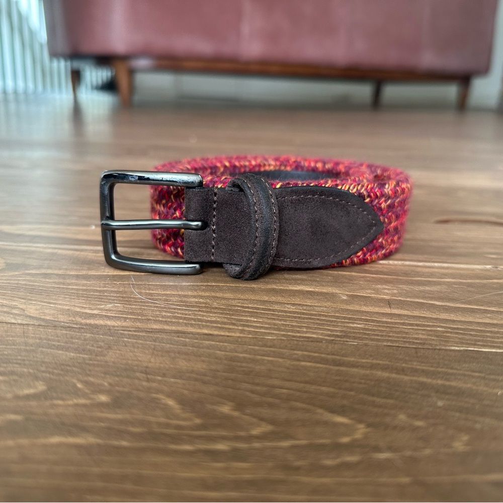 Anderson’s red woven belt; size 32